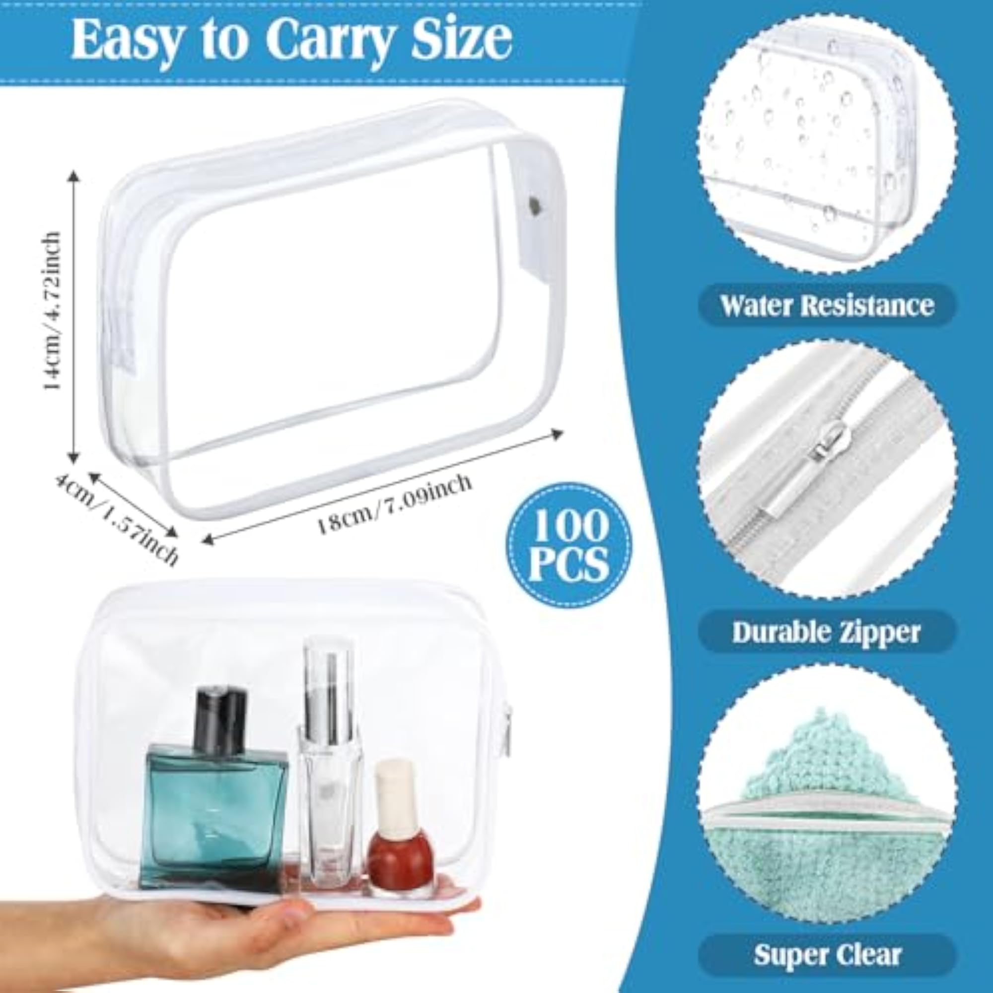 100 Pcs Clear Makeup Bags Bulk Travel Toiletry Bags